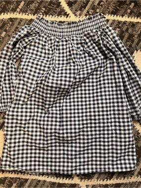 Abercrombie & Fitch Navy and White Gingham Off-Shoulder Dress